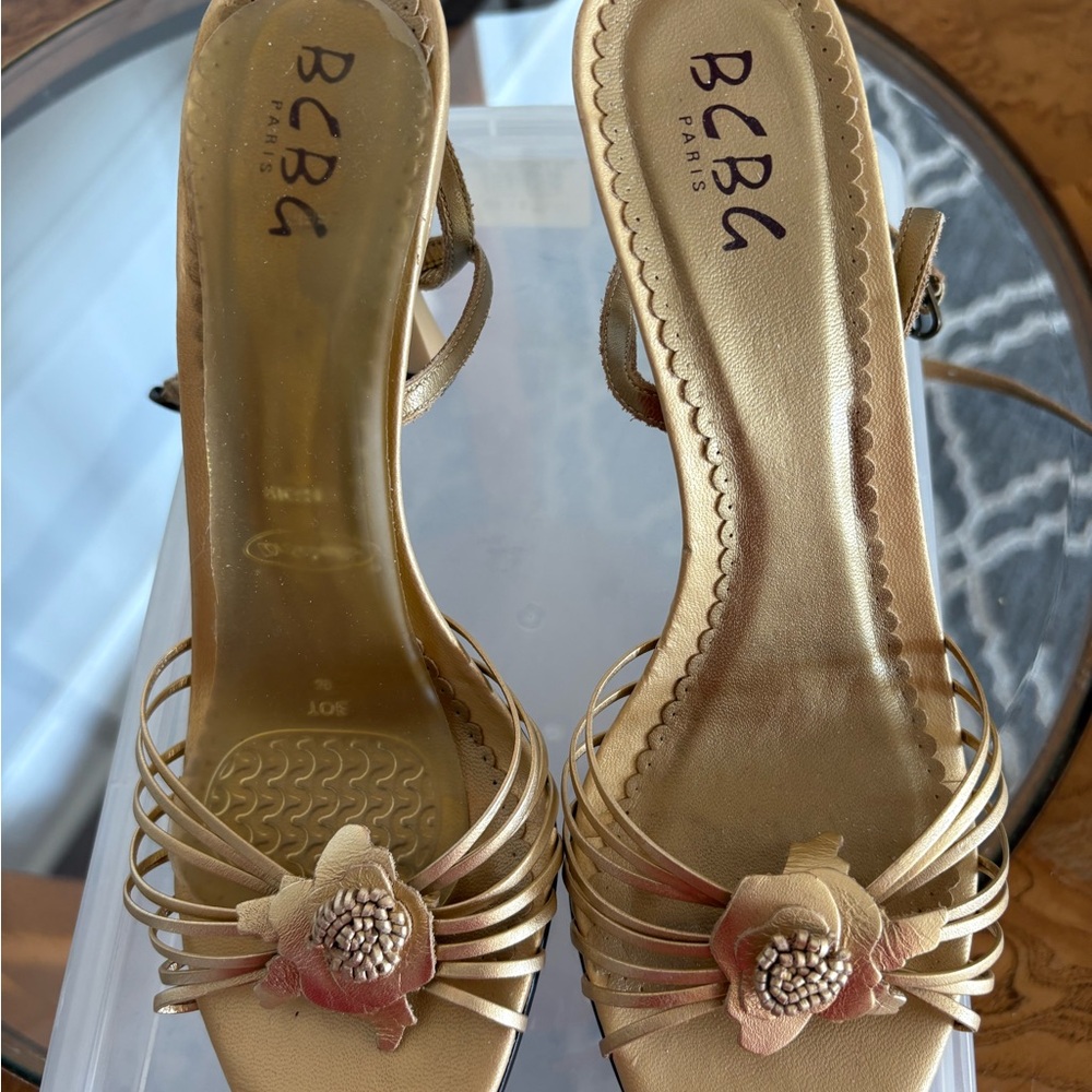 BCBG Paris Gold Floral Heels